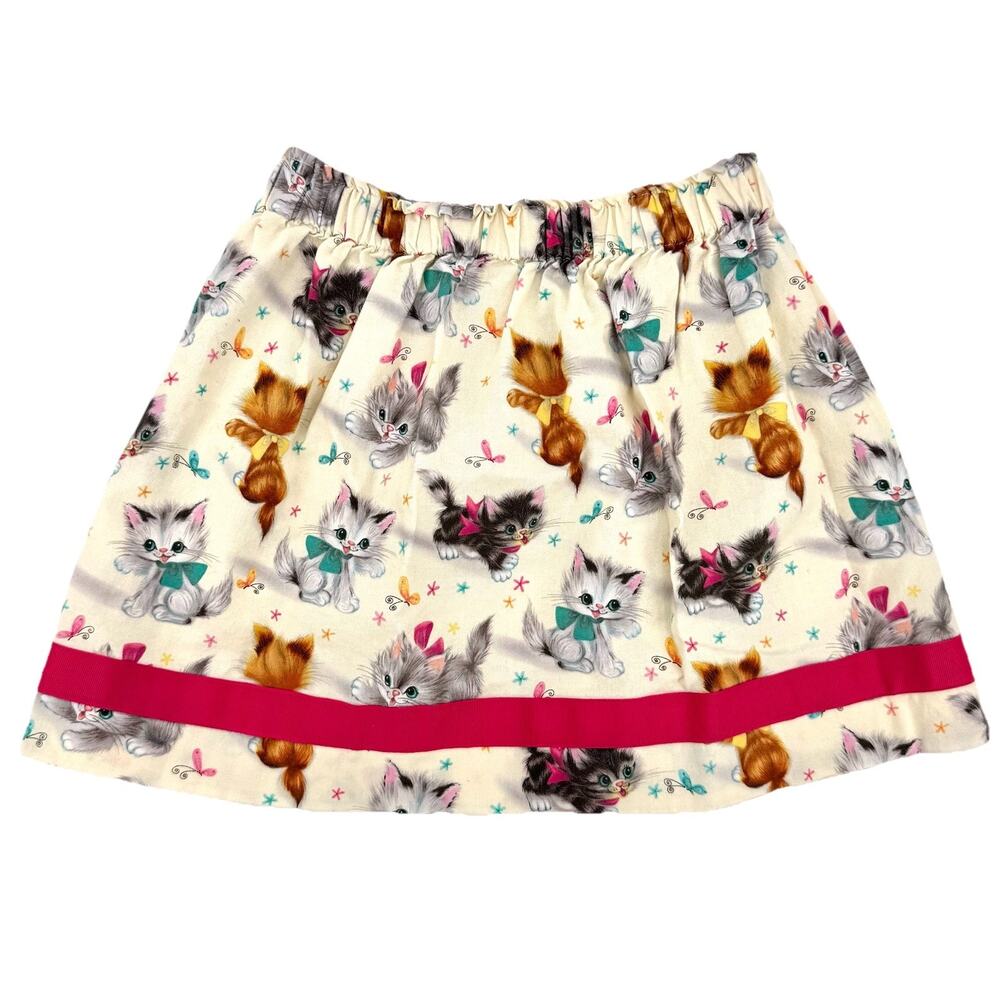 Pearly Gray Little Girls Size Large Retro Kitty Cat Print Pull On Skirt Unique
